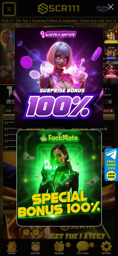 Scr111 Casino games area on a mobile device