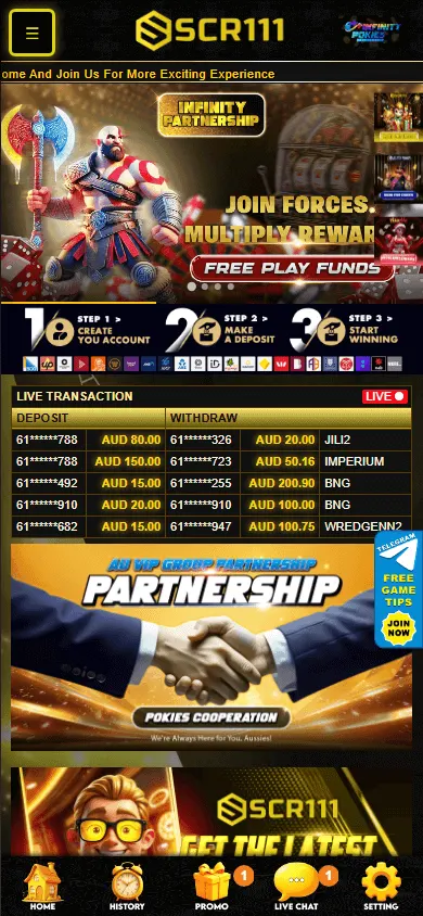 Scr111 Casino home page on a mobile device